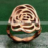 Women Laser Cut Flower Shape Stainless Steel Rose Ring thumbnail-3