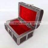 TREASURE CHEST, ARTIFICIAL LEATHER FINISH, WOODEN HANDMADE MULTI-PURPOSE BOX (6"x4"x3.5" INCH) DARK BROWN thumbnail-2