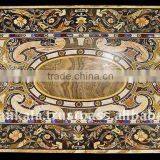 Black Marble Stone Inlaid Dining Table Top Semi Precious Stone Inlay Table Top