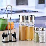 4pcs/set Spice and Oil Glass Bottle Set With Metal Stand thumbnail-2