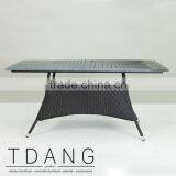 Pasadena Outdoor Wicker Dining Table With Wooden Top - Black K-D Dining Wicker Table thumbnail-3