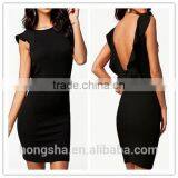 2016 Sexy Black Open Back Ruffle Knit Bodycon Evening Dress HSD2207 thumbnail-1