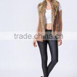 New Fashion Wholesale Clothing Manufacturers Women PU Gilet With Fur Collar thumbnail-3