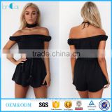 2017 wholesale clothing black short sleeve one-line neck with playsuits for women