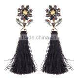 Bohemian Jewelry Rhinestone Flower With Long Colorful Tassel Charms Earrings for Women thumbnail-5