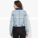 Blue Washed Zipper Denim Jacket Side Double for Women thumbnail-3