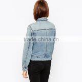 Ripped Light Blue Cool Women Parka Jacket Custom Designs thumbnail-2