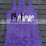 Cheap Wholesale Womens Running Burnout Racerback Tank Top Athletic Fit Tank Top Gym Singlets Fitness Stringer Tank Top thumbnail-3