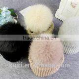 High Quality 15cm Fox Fur Real Sheep Wool Knit Beanie Hat With Fox Fur Ball thumbnail-5