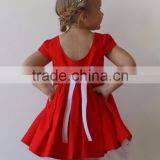Girls Xmas Red Dress 100% Cotton Short Sleeve Twril Party Dress For Christmas thumbnail-5