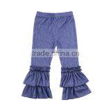 Latest Kaiyo Design Baby Girls Denim Icing Double Ruffle Pants Wholesale Girls Exquisite Pants thumbnail-1