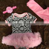 2015 New Damask Baby Romper Tutu Romper Dress With Matching Headband and Leg Warmer thumbnail-1