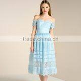 Crochet Chemical Lace Trim Sweetheart Neck off Shoulder Midi Party Dress thumbnail-5