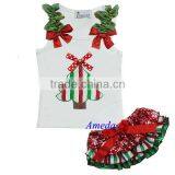 Xmas Baby Red Snow Green Straight Bloomers Tree Bow Whtie Tank Top Outfit 3-12M thumbnail-1