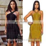 Amigo 2017 New Style Sexy Cross Strap Tassel Bandage Dress Midi Eyelet Beaded Evening Dresses for Women Club Wear thumbnail-1