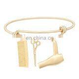 New Arrived Simple Air Blower Charm Bangles Gold Plating Alloy Scissors Pendant Adjustable Bangle