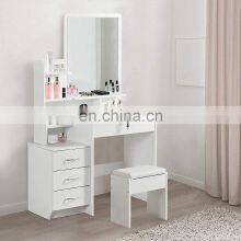 Dressing Table White Vanity Makeup Mirror With 4 Shelves and 3 Drawers White