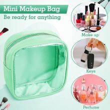 Small Cosmetic Bag, Clear Mini Makeup Bag for Purse, Pretty Preppy Makeup Bag With Zipper,PVC & Nylon Watertight Travel Toiletry Bag Organizer Coin Purse for Women Men Girls thumbnail-4