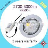 Popular High End CRI90 4-way Rotatable COB 30w LED Downlight thumbnail-2