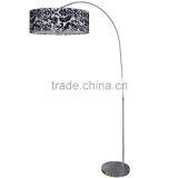 Floor lamp(Lampadaire/Una lampara) in satin steel finish with 22" white decadance fabric lamp shade