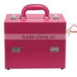 2016 New Professional Pvc Leather Makeup Case Red Beauty Box Cosmetic Organizer With 4 Trays thumbnail-2