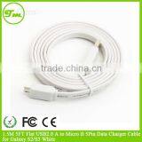 1.5M 5FT Flat USB2.0 A to Micro B 5Pin Data Charger Cable for Galaxy S2/S3 White
