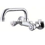 Wall Mounted Dual Handles Brass Kitchen Faucet thumbnail-1