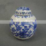 Chinese Blue and White Ceramic Funeral Urn thumbnail-1