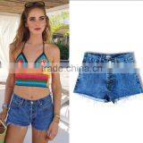 New Arrival Middle-waisted Washed Ragged Hem Sexy Denim Womens Shorts thumbnail-3
