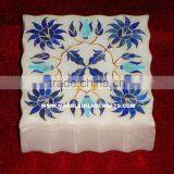 Lapiz Lazuli Marble Inlay Box, Marble Inlay Jewellery Box, Marble Jewellery Box, Gemstone Inlay Marble Box, Jewellery Box thumbnail-1