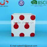 Glazed White With Red Polka Dots Ceramic Pot Plant White Square Cube, Pot Plant White thumbnail-4