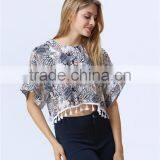 New Print Leaf Print Fashion Crop Tops With Tassels Hem for Women thumbnail-4