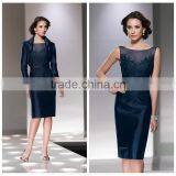Navy Blue Satin Lace Prom Casual Dress for Beach Party thumbnail-1