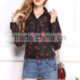 2015 Newest Hot Sell Best Summer Fashion Lip Prints t Shirt Ladies Blouse Designs Women Shirt With Long Sleeve thumbnail-5