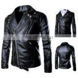 Washed Men's Faux Leather Long sleeve imitation Leather Jacket cycly stylish with Metal Zipper