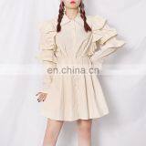 TWOTWINSTYLE Casual Patchwork Ruffle Women Shirt Dress Lapel Puff Sleeve High Waist Solid Elegant thumbnail-2