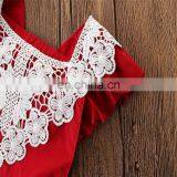 Baby Girl Red Romper Kids Lace Flower Summer Bodysuit thumbnail-6