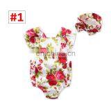 Baby Girl Romper Headband Set Toddler Flower Print Bodysuit Summer Clothes for 0-2T thumbnail-2