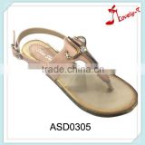 Gold purfle fancy comfort summer ankle strap flat sandals 2016 for women