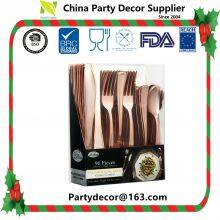 Food Safe Rose Gold Silver Coated Disposable Dinnerware Plastic Cutlery Tableware Set Party Table Decoration Plastic Cups Plate Forks Knives Spoons Napkins thumbnail-5