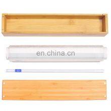 Hot Sale Custom Bamboo Wood Refillable 2 in 1 Plastic Wrap Foil Wrap Dispenser With Slide Cutter Kitchen Storage Dispenser thumbnail-5