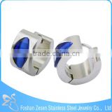 ZS13056 stainless steel hoop earrings single stone earring designs , blue stone earring