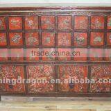 Chinese Antique Furniture Pine Wood Red Tibet Medicine Cabinet thumbnail-1