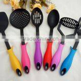 2014 7pcs nylon with silicone kitchenware with colorfull handle