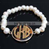 Engraved Tortoise Shell Freshwater Pearl Bracelet thumbnail-1