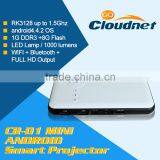 1080P Android4.4 RK3128 DLP High Resolution Mini LED Pocket Portable Projector With 1000 Lumens