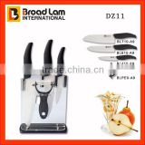 3pcs Perfect Kitchen Accessories Ceramic Knife set+peeler +chopping plasitc board in acrylic knife stand