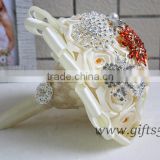 Amazing Wedding Bouquet with Rhinestones Beadings Pearls and Glaring Jewels Satin Ribbon Bow Knot