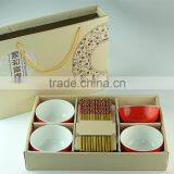 Red Glazed Ceramic Bowl and Wooden Chopsticks Set in Gift Box Dinner Set for Wholesale thumbnail-1