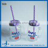 450ml Glass Drinking Mug With Tin Lid and Plastic Straw thumbnail-1